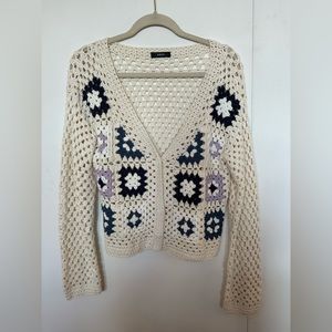 AQUA Crochet Patterned Cardigan